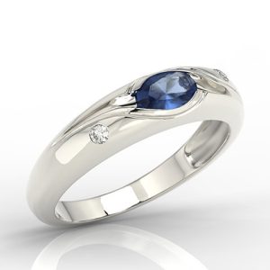 Pierścionek z białego złota z szafirem i diamentami 0,03 ct wzór JP-57B
