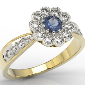 Pierścionek z żółtego i białego złota z szafirem i diamentami JP-95ZB-R