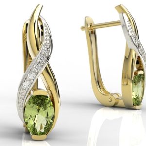 Kolczyki z żółtego i białego złota z oliwinem i brylantami APK-69ZB