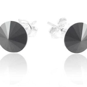 Srebrne kolczyki z kryształkiem Swarovski Rivoli - XS - czarny stalowy - Jet Hem