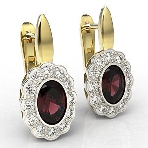 Kolczyki z żółtego i białego złota z granatami i diamentami LPK-79ZB