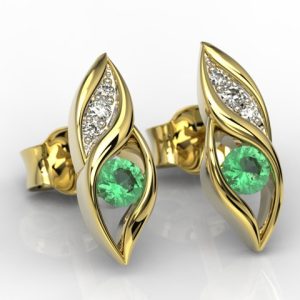 Kolczyki z żółtego złota ze szmaragdami i diamentami APK-51Z-R