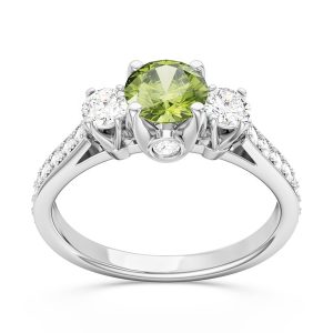 Pierścionek z białego złota z oliwinem i brylantami CP-31B