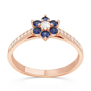 Pierścionek markiza z różowego złota z diamentami i szafirami CP-64P-D/SZA