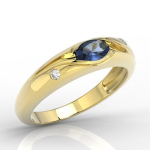 Pierścionek z żółtego złota z szafirem i diamentami 0,03 ct wzór JP-57Z