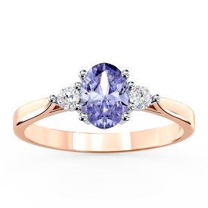 Pierścionek zaręczynowy z różowego i białego złota z tanzanitem i brylantami AP-31PB