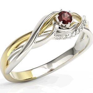 Pierścionek z białego i żółtego złota z granatem i brylantami BP-71BZ-GRA/D