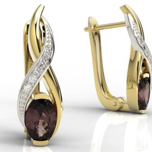 Kolczyki z żółtego i białego złota z granatami i brylantami APK-69ZB