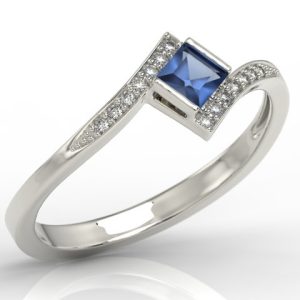 Pierścionek z białego złota z szafirem i cyrkoniami LP-46B