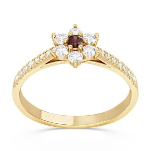 Pierścionek markiza z żółtego złota z z granatem i diamentami CP-64Z-GRA/D