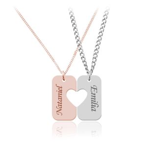 Srebrny komplet naszyjnikow dla Pary Serce Duo rose gold - Grawer Gratis!