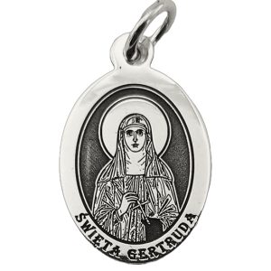 Medalik srebrny z wizerunkiem Św. Gertrudy