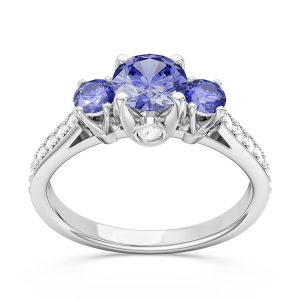 Pierścionek z białego złota z tanzanitami i brylantami CP-31B