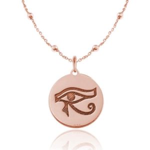 Naszyjnik srebrny Oko Horusa - łańcuszek kulki - Grawer - rose gold