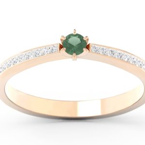 Pierścionek zaręczynowy z różowego złota ze szmaragdem i brylantami CP-2510P