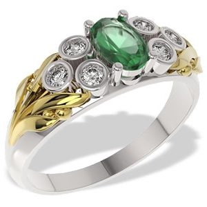 Pierścionek z białego i żółtego złota ze szmaragdem i diamentami LP-38BZ