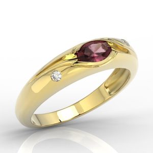 Pierścionek z żółtego złota z rubinem i diamentami 0,03 ct wzór JP-57Z