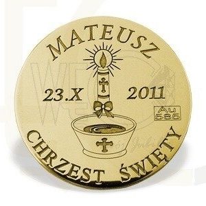 Grosz "na szczęście" ze złota D-3Z doskonały prezent na chrzest