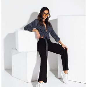 Elegancka bluzka z wiązaniem w talii NUBIA - granatowa