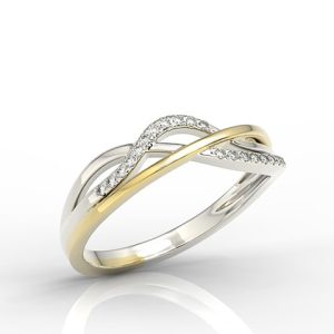 Pierścionek z białego i żółtego złota z diamentami LP-73BZ