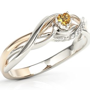 Pierścionek z białego i różowego złota z topazem miodowym Swarovski i cyrkoniami BP-73B-TOP-HON/C