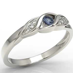 Pierścionek z białego złota z szafirem i diamentami AP-51B