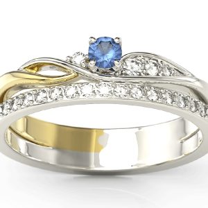 Pierścionek z białego i żółtego złota z szafirem i brylantami BP-77BZ