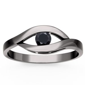 Pierścionek zaręczynowy ze złota rodowanego na czarno z czarnym szafirem LP-9920ZB-R-CZ