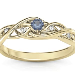 Pierścionek z żółtego złota z szafirem i cyrkoniami BP-75Z