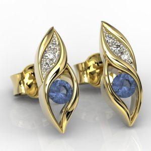 Kolczyki z żółtego złota z szafirami i diamentami APK-51Z-R