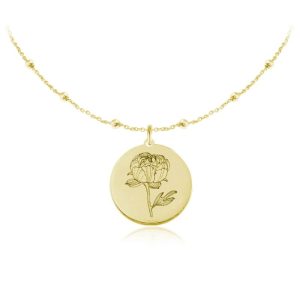 Kwiaty Polskie - Naszyjnik z Peonią - łańcuszek kulki - 24k złocenie -Grawer