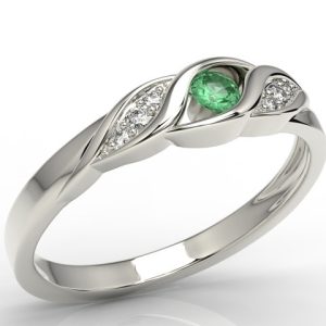 Pierścionek z białego złota ze szmaragdem i diamentami AP-51B