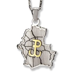 Wisiorek srebrny plan Warszawy ze znakiem Polski Walczącej-1