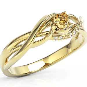 Pierścionek z żółtego złota z topazem Swarovski i brylantami BP-73Z