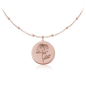Kwiaty Polskie - Naszyjnik z Peonią - łańcuszek kulki - rose gold -Grawer
