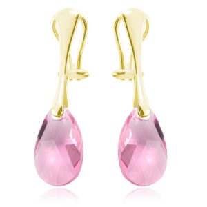 Srebrne klipsy z kryształem Swarovski - 16mm - Light Rose - 24k złocenie