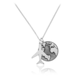 Naszyjnik kula ziemska mapa i samolot - Grawer Gratis!