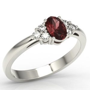 Pierścionek z białego złota z granatem i diamentami LP-88B