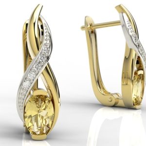 Kolczyki z żółtego i białego złota z cytrynami i brylantami APK-69ZB