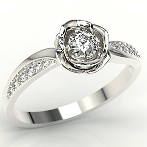 Pierścionek z białego złota w kształcie róży z cyrkoniami LP-4221B