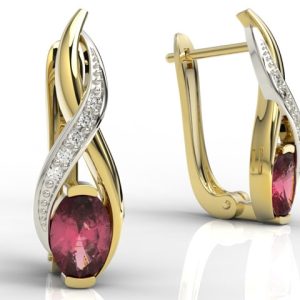 Kolczyki z żółtego i białego złota z rubinami i brylantami APK-69ZB