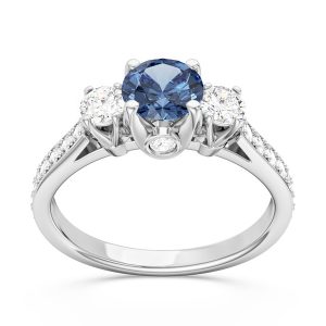 Pierścionek z białego złota z topazem London Blue i brylantami CP-31B