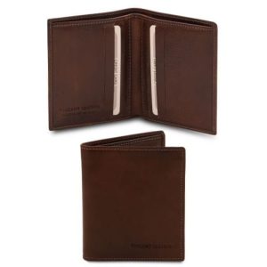 Tuscany Leather - 2 krotnie składany skórzany portfel męski, kolor ciemnobrązowy TL142064
