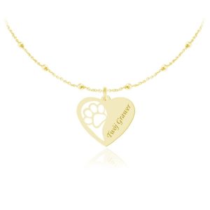 Srebrny naszyjnik - Suzi - Serce i Łapka - łańcuszek kulki - Grawer - 24k złocenie