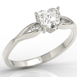 Pierścionek z białego złota z białym topazem w kształcie serca i diamentami LP-71B