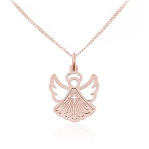 Naszyjnik Aniołek z Krzyżykiem - Pamiątka Chrztu - rose gold
