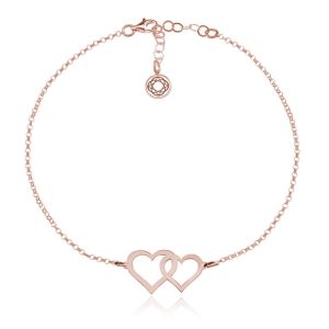 Srebrna bransoletka - Dwa Serca - rose gold