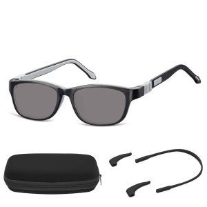 Elastyczne dziecięce okulary przeciwsłoneczne prostokątne + gumka Sunoptic SK5C czarne