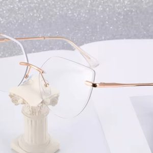 Damskie bezramkowe kocie okulary zerówki do komputera BLUE LIGHT z flexami 25112 złote