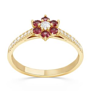 Pierścionek markiza z żółtego złota z diamentami i rubinami CP-64Z-D/RUB